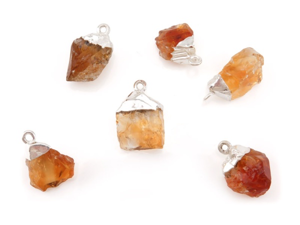 Sterling Silver Citrine Raw Crystal Charm